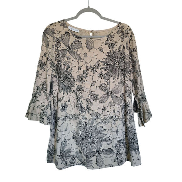 Bryn Walker Chiara Linen Floral Print
3/4 Ruffle Sleeve Blouse Top Size Medium - Picture 2 of 7
